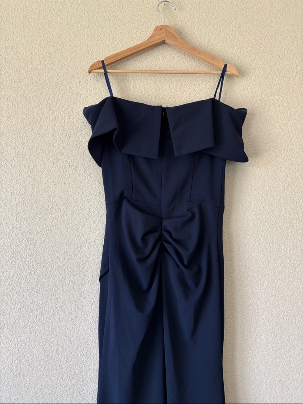Xscape Off The Shoulder Scuba Crepe Evening Gown With Ruffled Neckline - Picture 4 of 4
